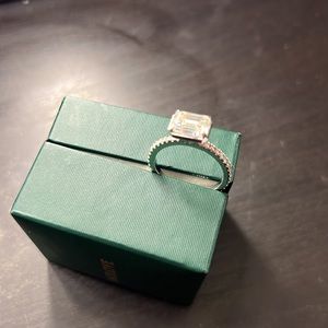 EMERALD Moissanite 14k engagement solid gold ring east west Diamond alt stone